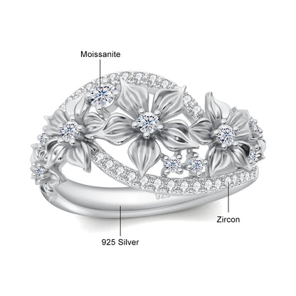 Damen-Ring Blüten-Moissanit Mit Zertifikat Und Goldplattierung Auf 925er Silber Für Verlobung Und Alltag