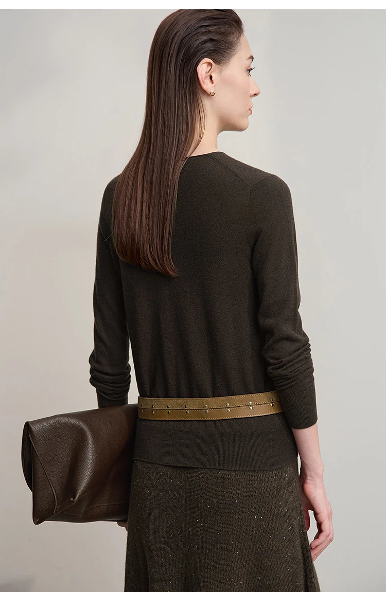 Damen V-Ausschnitt Pullover 100 % Wolle vielseitig Langarm Herbst