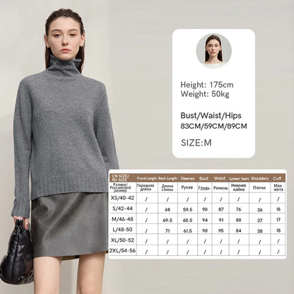 Damen-Rollkragenpullover 100 % Wolle locker Herbst-Winter