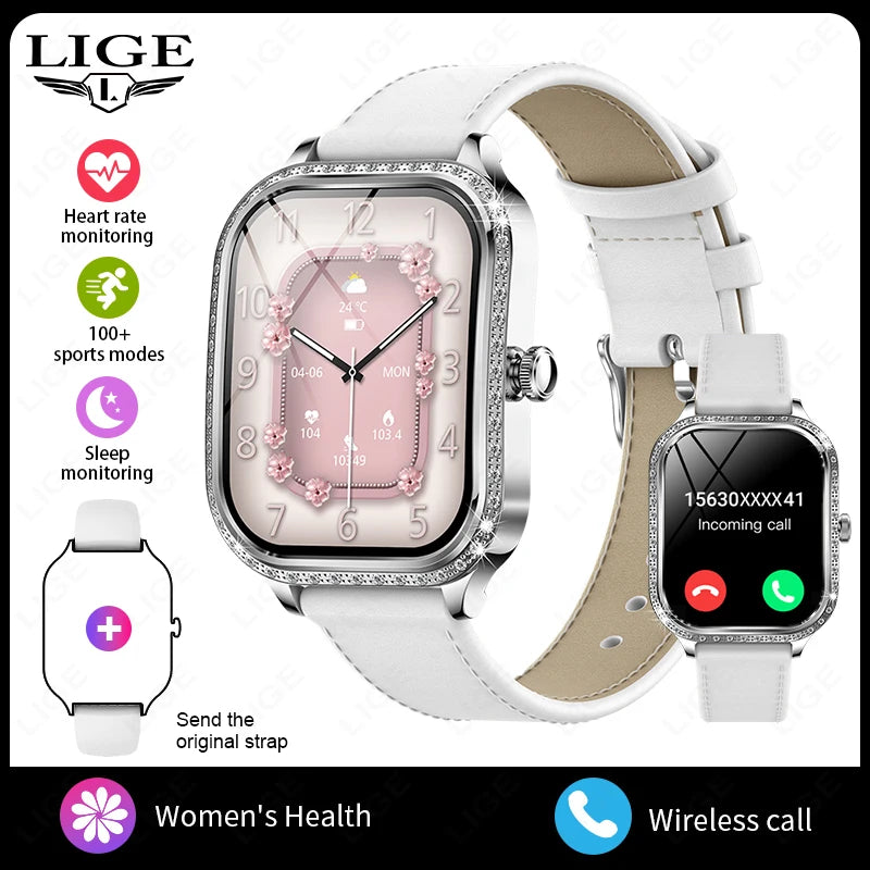 LIGE Smart Uhren Für Frauen Bluetooth Anruf Fitness Tracker frauen Wasserdichte Digital Uhr Herzfrequenz Smartwatch Reloj Mujer