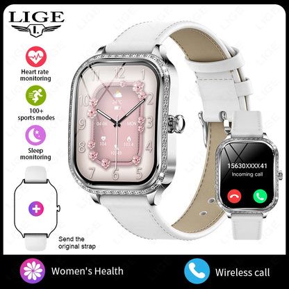 LIGE Smart Uhren Für Frauen Bluetooth Anruf Fitness Tracker frauen Wasserdichte Digital Uhr Herzfrequenz Smartwatch Reloj Mujer