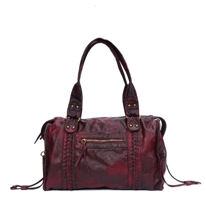 Damen-Handtasche aus PU-Leder Weinrot Großes Fassungsvermögen Schultertasche Boston-Stil