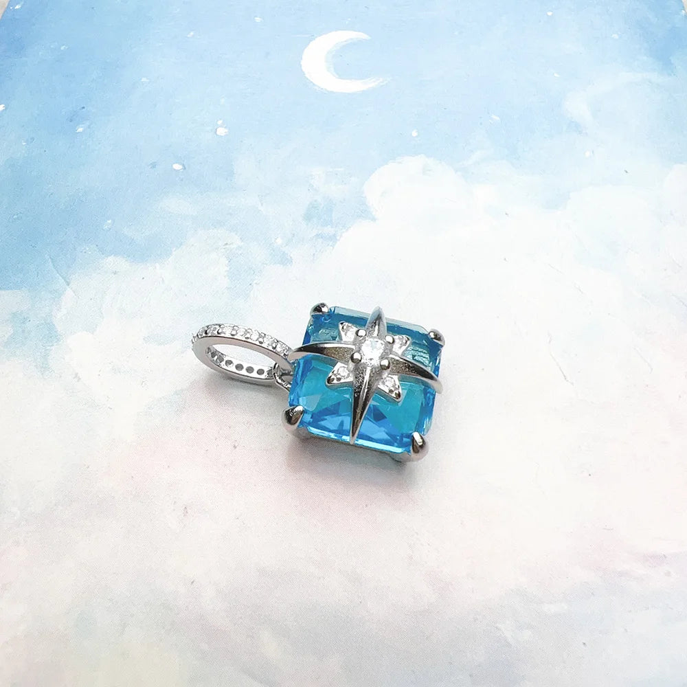 Damen-Charm-Anhänger Stern blauer Stein trendig aus Sterlingsilber