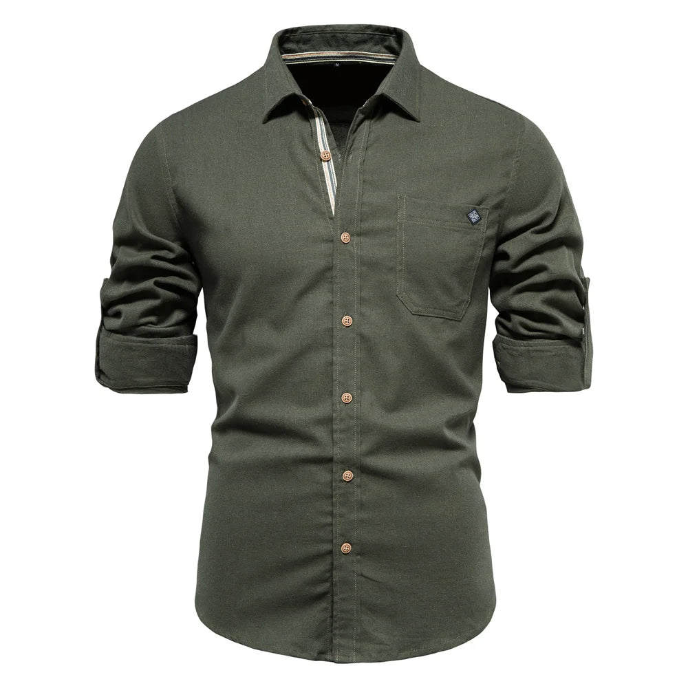 Herren Langarm Shirt aus 100 Prozent Baumwolle mit Einzel Tasche