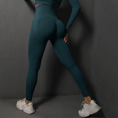 Nahtlose Yoga-Leggings mit hoher Taille, petrolfarben, eng anliegend