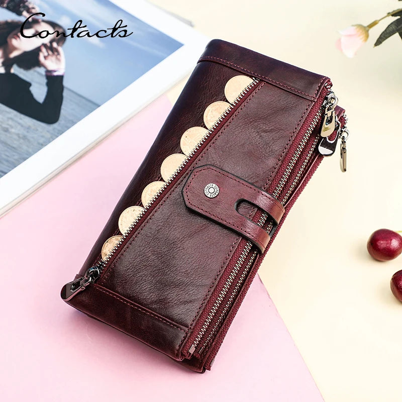 Damen Echtleder Lange Geldbörse Vintage Clutch Reißverschluss Handytasche Kartenhalter