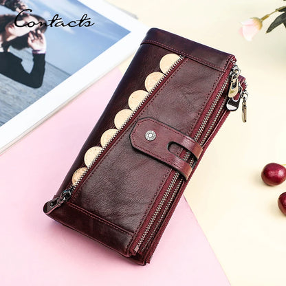 Damen Echtleder Lange Geldbörse Vintage Clutch Reißverschluss Handytasche Kartenhalter
