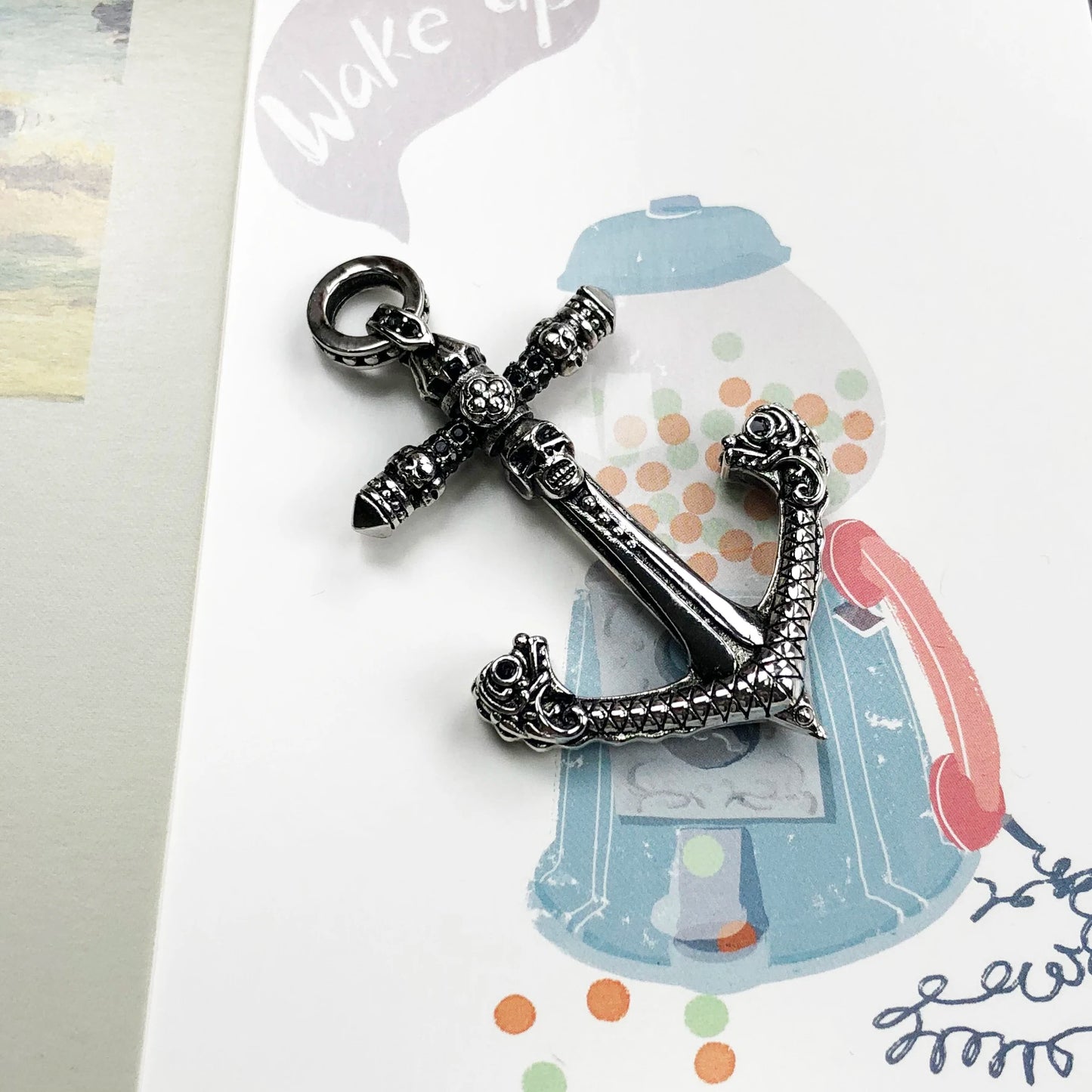 Damen-Charm-Anhänger Totenkopf Anker Punk Rebel aus Sterlingsilber