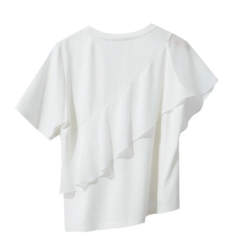 Damen Sommer-T-Shirt mit kurzen Schmetterlingsärmeln und Rundhalsausschnitt