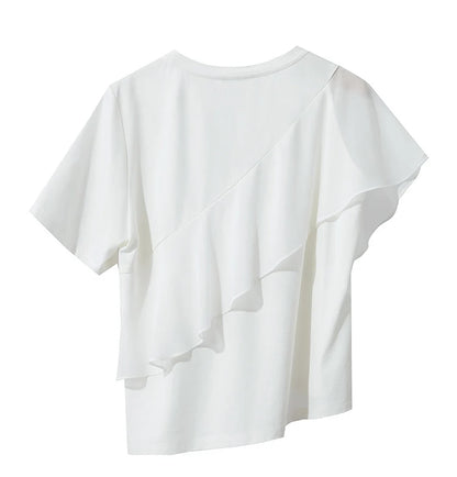 Damen Sommer-T-Shirt mit kurzen Schmetterlingsärmeln und Rundhalsausschnitt