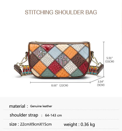 Damen-Schultertasche Patchwork-Leder Boho-Stil