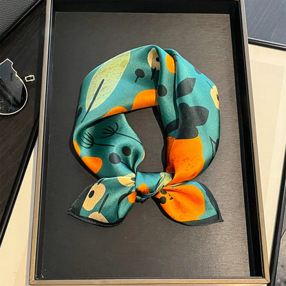 Damen Seidensatin Schal 53cm quadratisch Blumenprint Kopftuch Hijab Bandana I