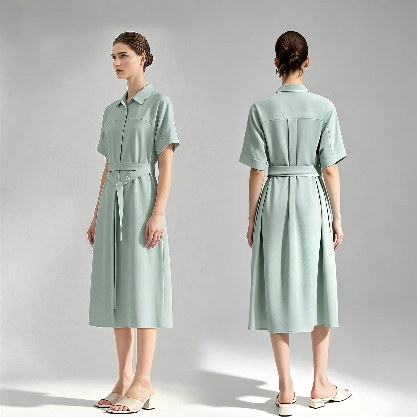Stylisches Damen Kleid Mit Reverskragen Und Gürtel Modern Und Locker