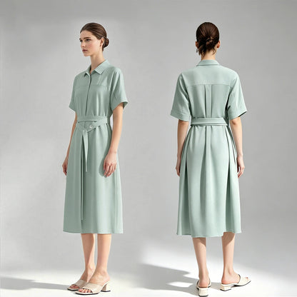 Stylisches Damen Kleid Mit Reverskragen Und Gürtel Modern Und Locker