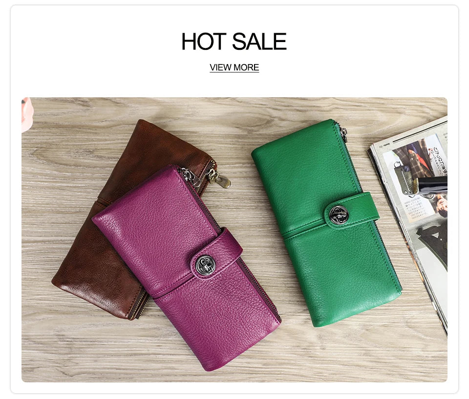 Damen Echtleder Lange Geldbörse Vintage RFID Clutch Portemonnaie Kartenhalter Reise