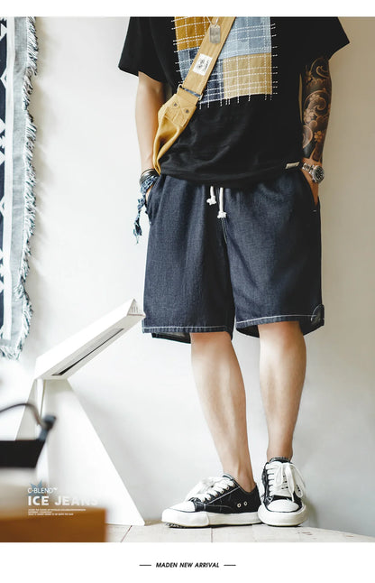 Herren Denim-Shorts im Vintage-Stil mit elastischer Taille für den Sommer