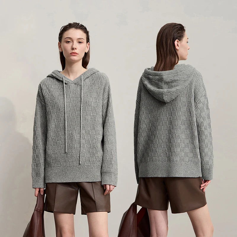 Damen-Kapuzenpullover Acryl-Wolle Raglan locker einfarbig Herbst-Winter