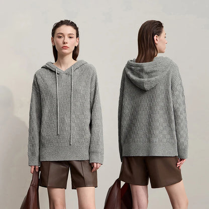 Damen-Kapuzenpullover Acryl-Wolle Raglan locker einfarbig Herbst-Winter