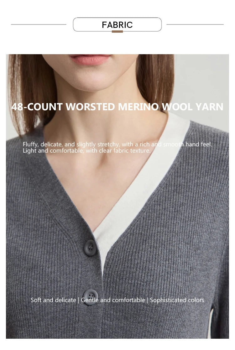 Detailansicht: Damen-Strickpullover mit V-Ausschnitt und Knopfleiste, graumeliert