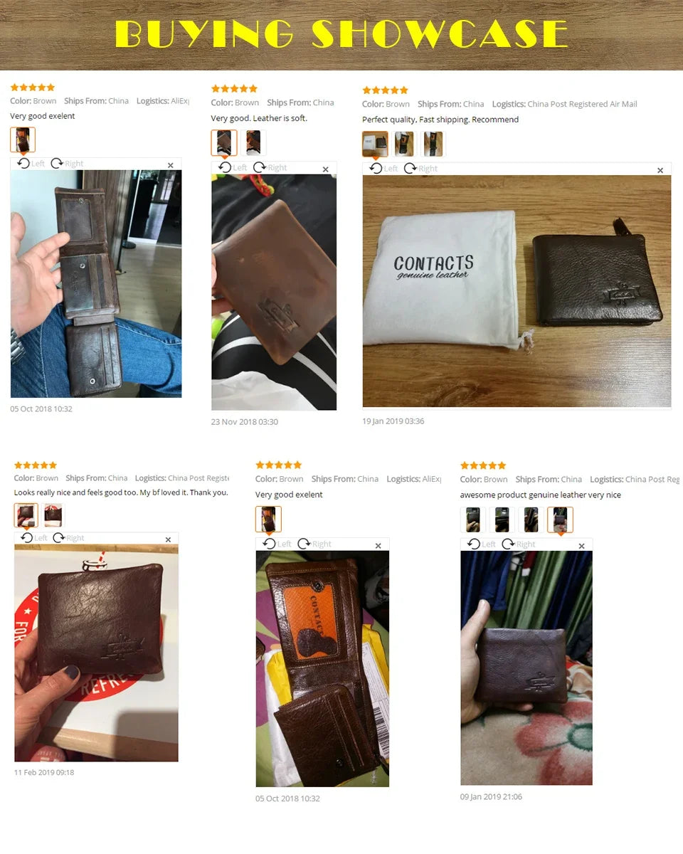 Herren Echtleder Geldbörse Vintage Trifold Haspe Reißverschluss Kartenhalter Geldclip