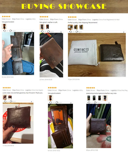 Herren Echtleder Geldbörse Vintage Trifold Haspe Reißverschluss Kartenhalter Geldclip