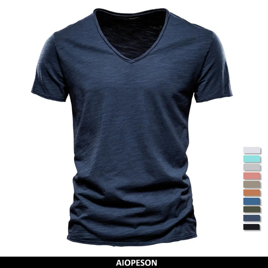 Herren-T-Shirt mit V-Ausschnitt, kurzarm, dunkelblau meliert