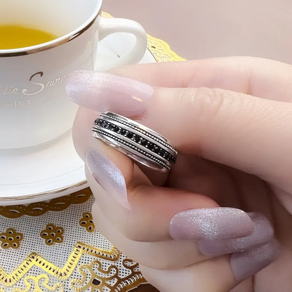 Damen-Ring CZ Lane schwarz Vintage aus Sterlingsilber