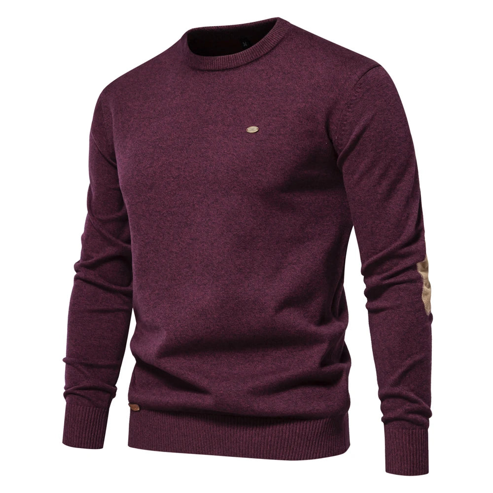 2023 neuer Herbst Baumwoll pullover für Männer o Hals Patchwork Ärmel Pullover Männer einfarbig warme Winter Herren Pullover