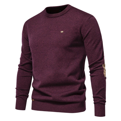 2023 neuer Herbst Baumwoll pullover für Männer o Hals Patchwork Ärmel Pullover Männer einfarbig warme Winter Herren Pullover