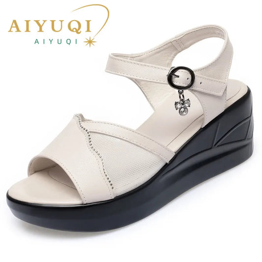 Damen Rom Sandalen Echtes Leder Keil Gr. 41-43