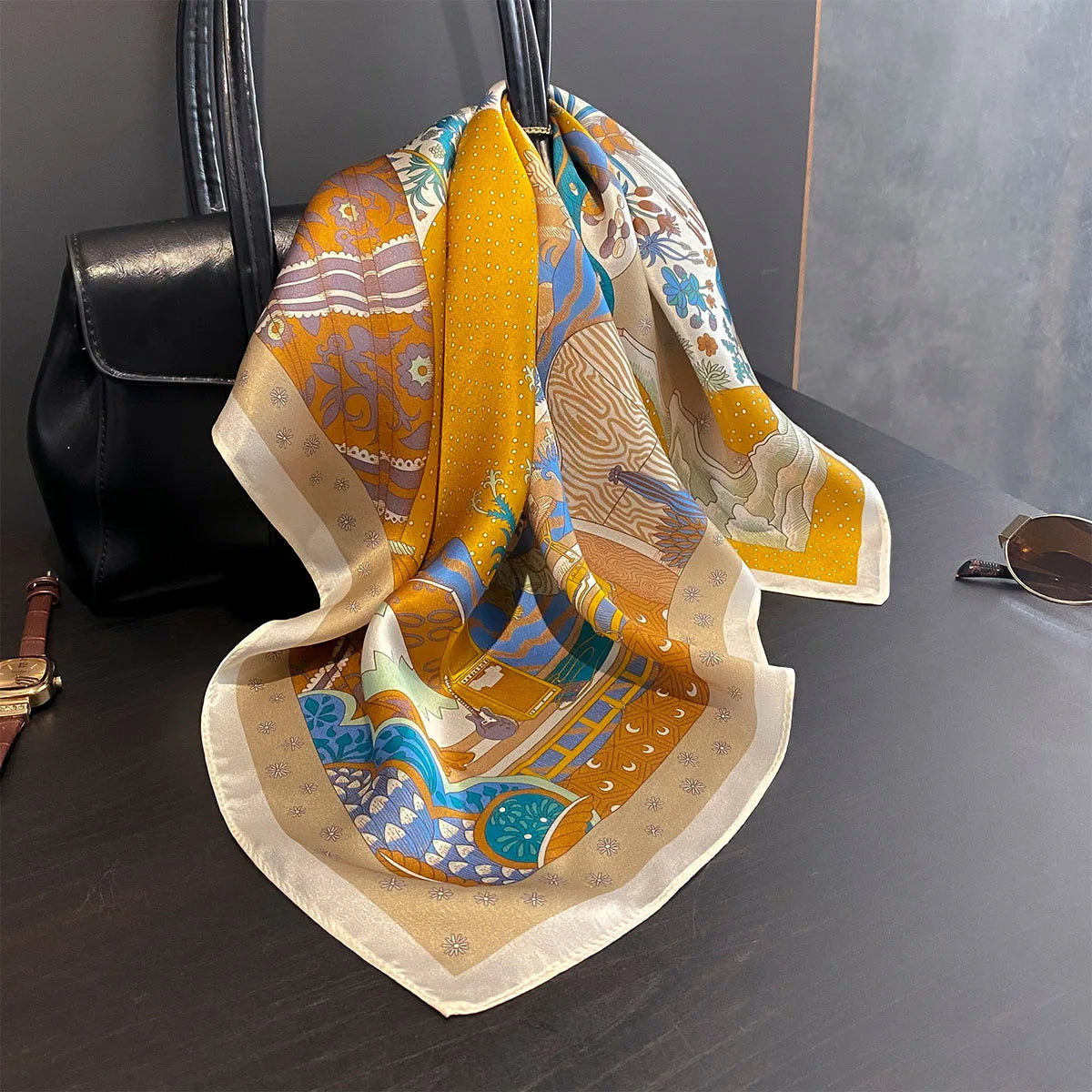 Damen Seidenschal 53cm quadratisch Blumenprint Luxus Hijab Bandana O