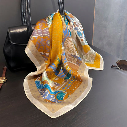 Damen Seidenschal 53cm quadratisch Blumenprint Luxus Hijab Bandana O