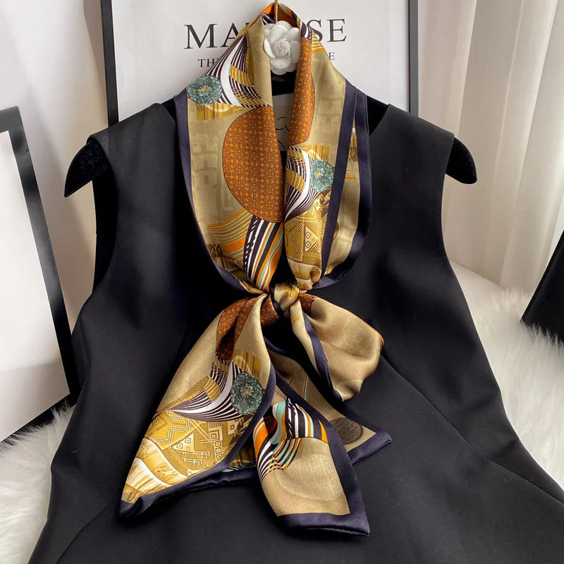 Damen Seidenschal dünn Taschenband Foulard Haarband Stirnband bedruckt D