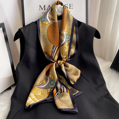 Damen Seidenschal dünn Taschenband Foulard Haarband Stirnband bedruckt D