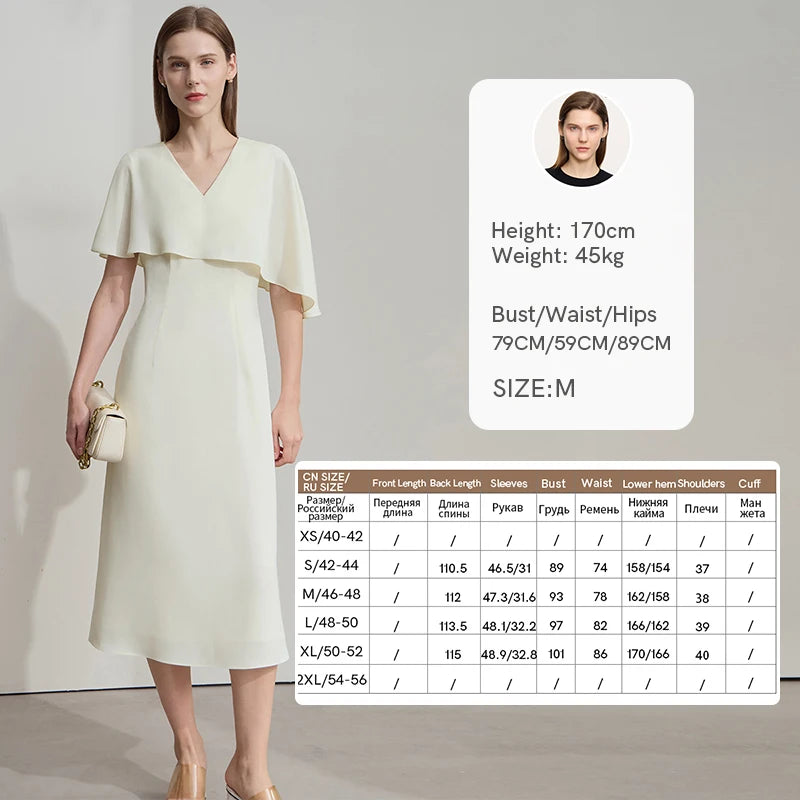 Asymmetrisches Sommerkleid in Creme, Vorderansicht mit V-Ausschnitt und Flügelärmeln.