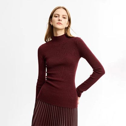 Damen-Rollkragenpullover 100 % Wolle Slim Fit elastisch Winter