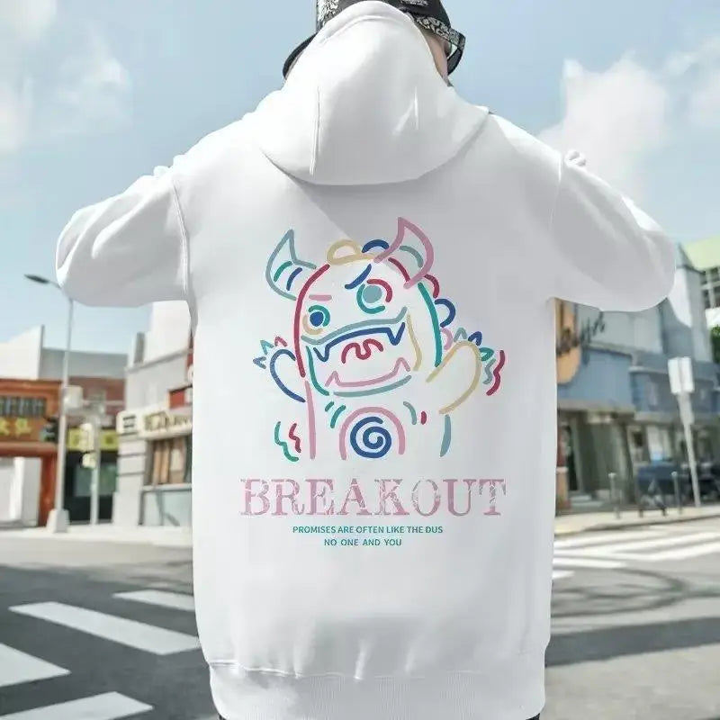Herbst lustige Breakout Rinder Print Pullover Hoodies für Männer lässig lose Hip Hop Hoody Sweatshirt Mode y2k Streetwear Hoodie