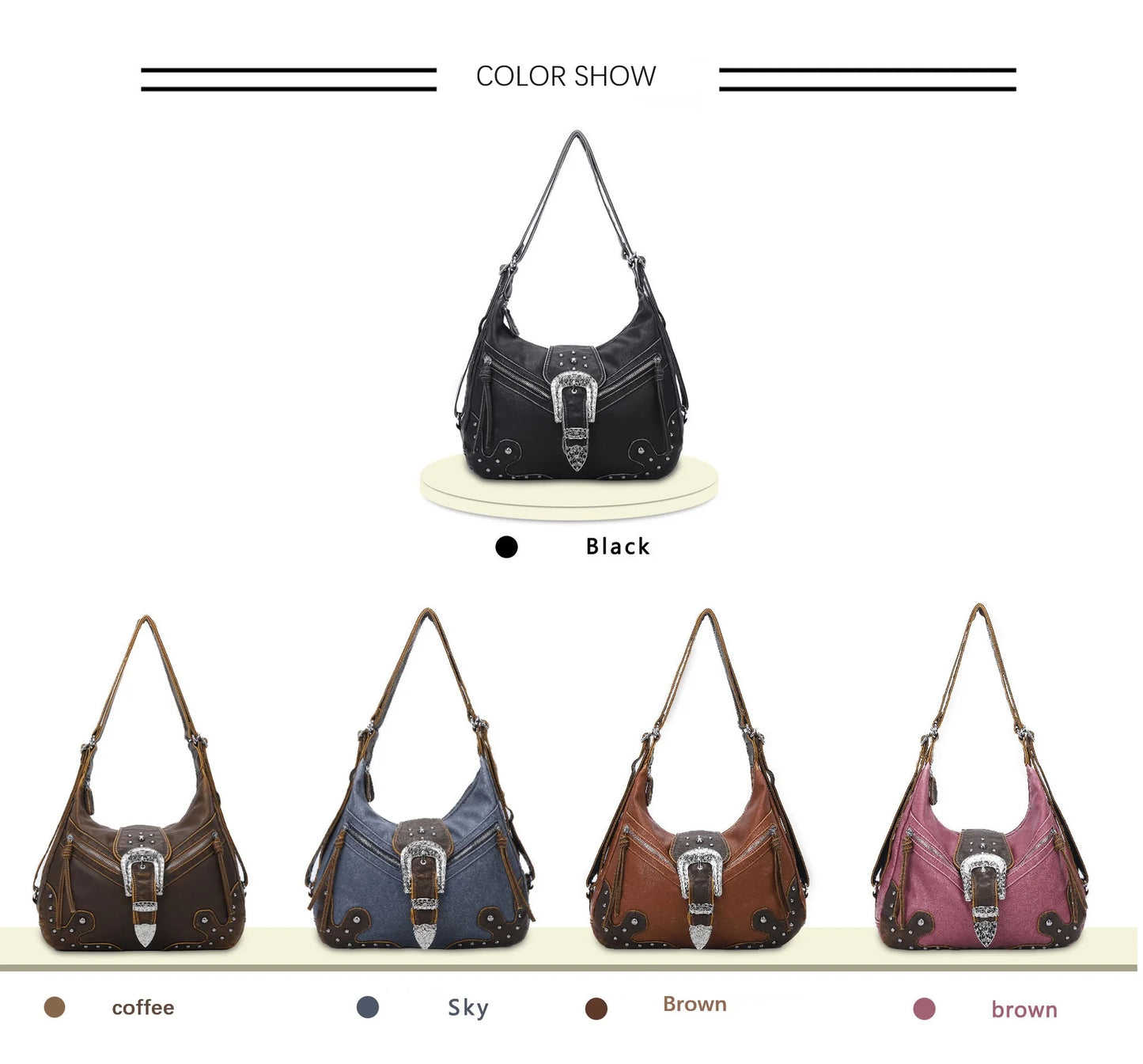 Damen-Schultertasche aus PU-Leder mit Top-Griff Reißverschluss Mehrfachfächer für Handy und Geldbörse