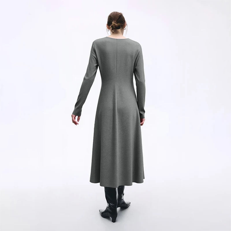 Elegantes Damen Strickmaxikleid Mit Elastischer Taille Für Büro Und Reisen