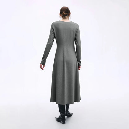 Elegantes Damen Strickmaxikleid Mit Elastischer Taille Für Büro Und Reisen