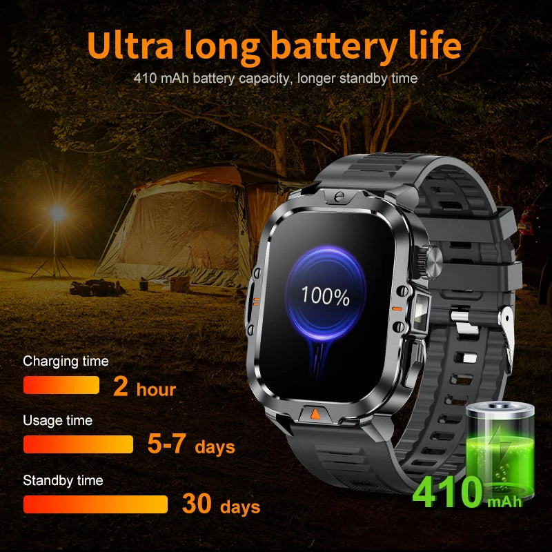 LIGE Neue Smart Watch 2,01" HD Display Taschenlampe Bluetooth Anruf 410mAh Batterie Robuste Smartwatch Wasserdichte Smart Armband