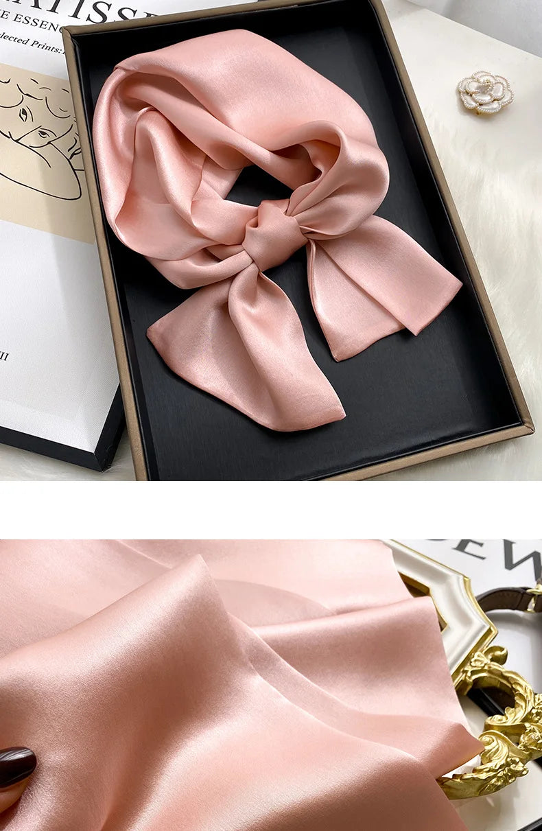Damen Seidenschal dünn Taschenband Foulard Haarband Stirnband bedruckt B