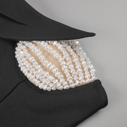 Eleganter Damen-Blazer mit Diamant-Design, Reverskragen und langen Ärmeln – Patchwork-Taschen und figurbetonte Passform.
