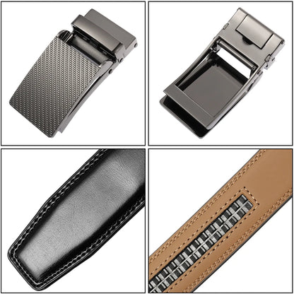 VATLY Schwarzer Ledergürtel Herren 130cm Anzug Automatik-Schnalle Natur-Rindsleder