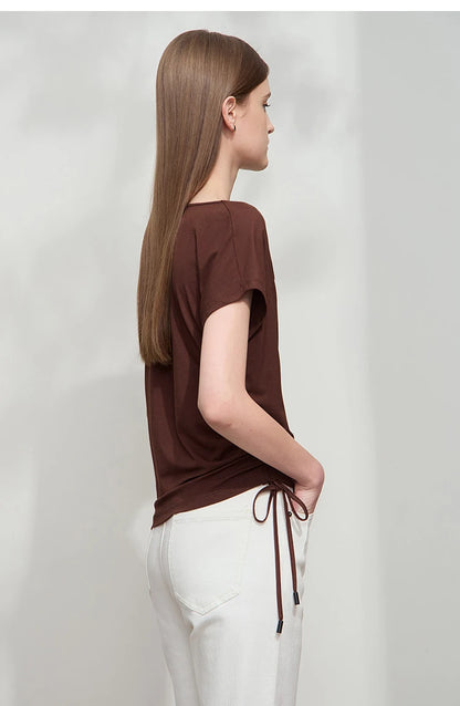 Damen T-Shirt aus Modal-Baumwolle mit kurzen Rotator-Ärmeln und Swing-Neck