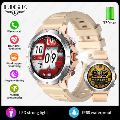 LIGE 2025 Neue männer Smartwatch Taschenlampe Herzfrequenz Blutdruck Gesundheit Überwachung Wasserdichte Intelligente Uhr Für Android IOS