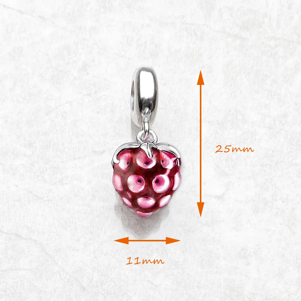Damen-Charm-Anhänger rote Himbeere romantisch süß aus Sterlingsilber