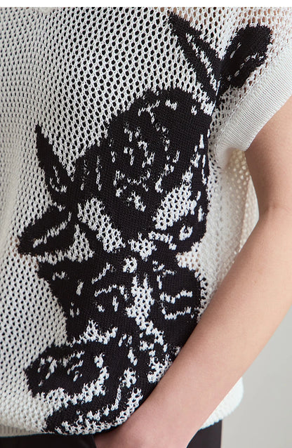 Damen V-Ausschnitt Pullover Viskose Kurzarm Aushöhlung Sommer