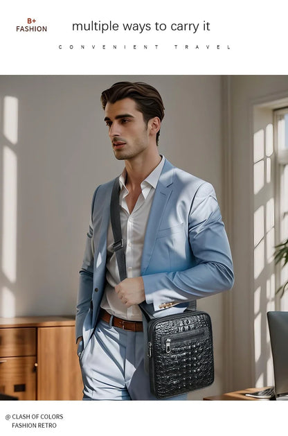 Herren-Umhängetasche aus Leder mit Kroko-Print, Große Crossbody-Tasche fürs Business