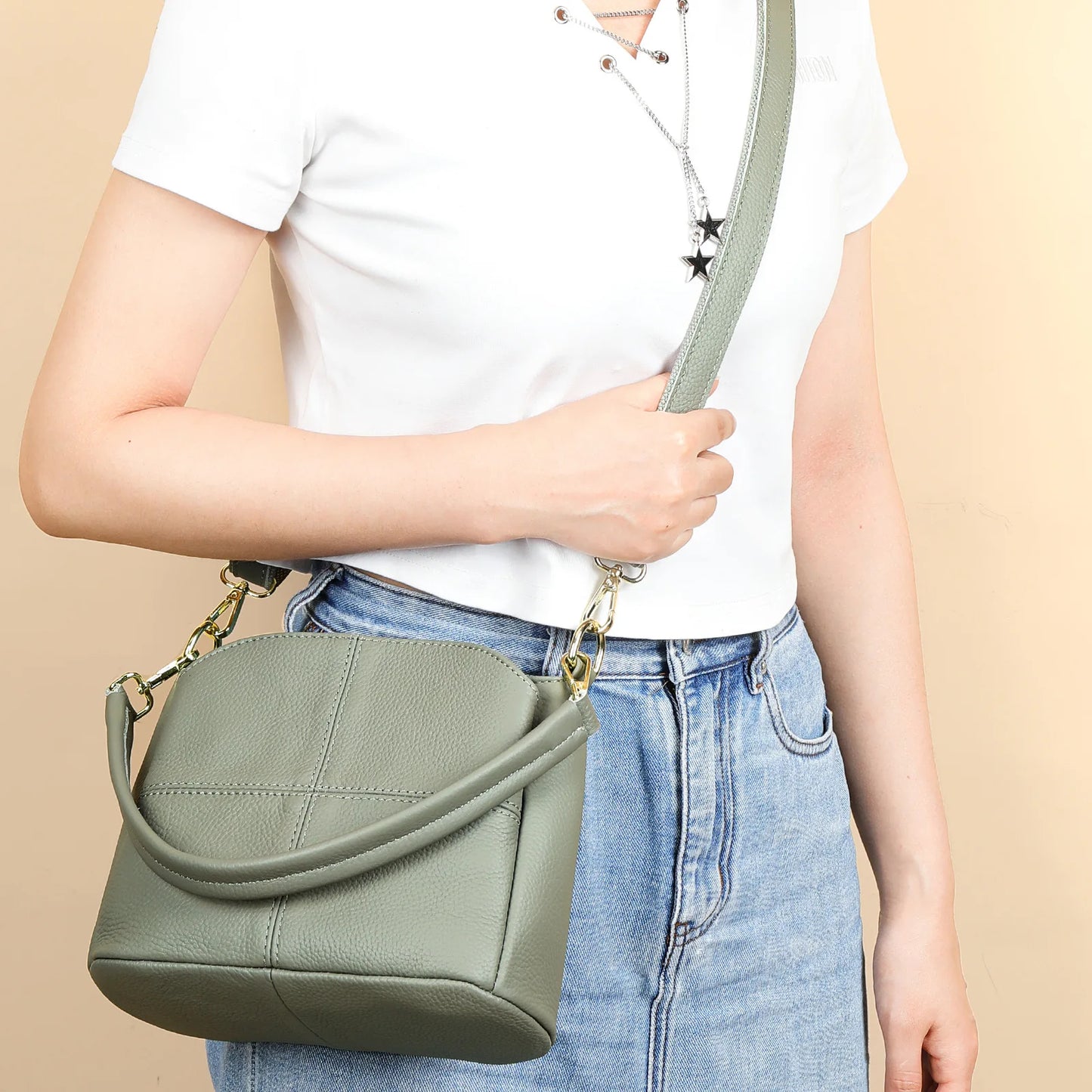 Damen-Schultertasche aus Leder Vintage Schwarz Großes Fassungsvermögen Crossbody-Tasche